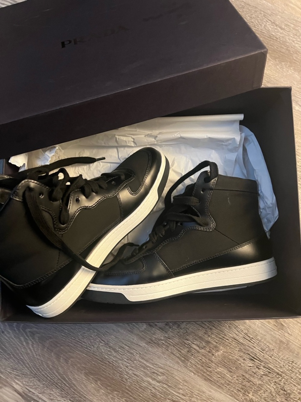 Prada Men's Black and White High-Top Sneakers size 36(6) - Picture 9 of 11